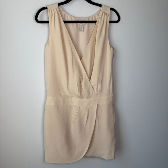 J. Crew Dress 100% Silk Drop Waist Faux Wrap Cream Sz 2 Holiday Minimalist - Picture 1 of 8